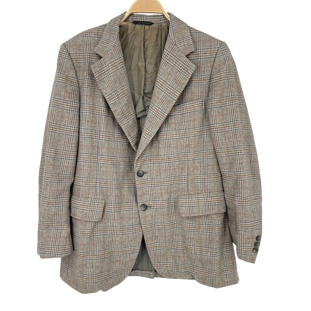 Stuart Keith Rothschilds Blazer Mens 42R Tan Blue Glen Plaid Wool Sport Coat